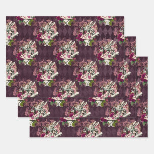 Alice in Wonderland Rabbit Purple Wrapping Paper Sheet