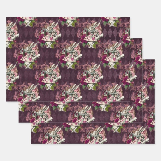 Alice in Wonderland Rabbit Purple Wrapping Paper Sheet (Set)