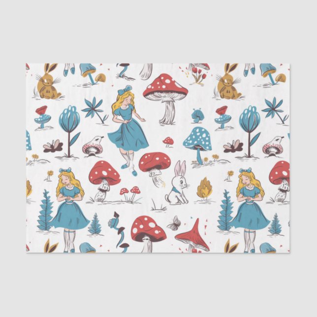 Alice in Wonderland Rabbit Red Mushroom Decoupage Tissue Paper (Front)