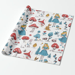 Alice in Wonderland Rabbit Red Mushroom  Wrapping Paper