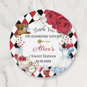 Alice in Wonderland Red Floral Birthday Tea Party  Favour Tags