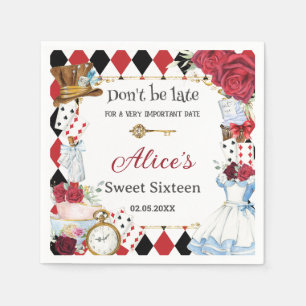 Alice in Wonderland Red Floral Birthday Tea Party Napkin