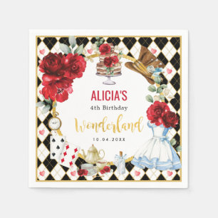 Alice in Wonderland Red Flower Girls Tea Party Napkin