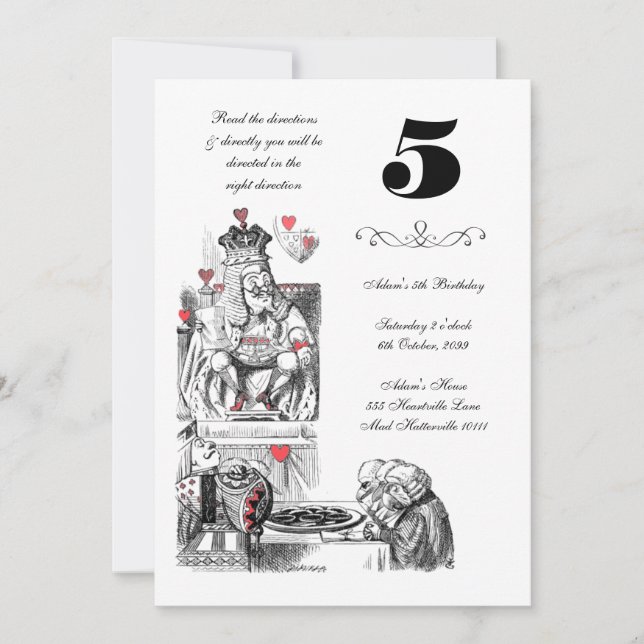 Alice in Wonderland Red Hearts Tea Party Birthday Invitation (Front)