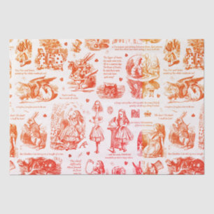 Alice in Wonderland Red Orange Toile Quotes Tissue Paper