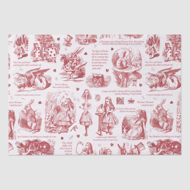 Alice in Wonderland Red Toile Quotes Tissue Paper (Front)