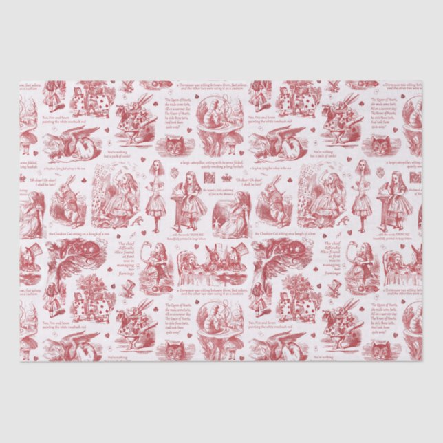 Alice in Wonderland Red Toile Quotes Tissue Paper (Front)