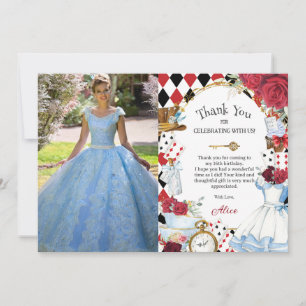 Alice in Wonderland Roses Birthday Tea Party Photo Thank You Card