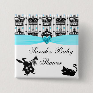 Alice In Wonderland Royal Crowns Baby Shower 15 Cm Square Badge