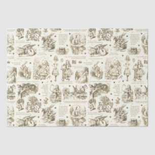 Alice in Wonderland Sepia Beige Toile Quotes Tissue Paper