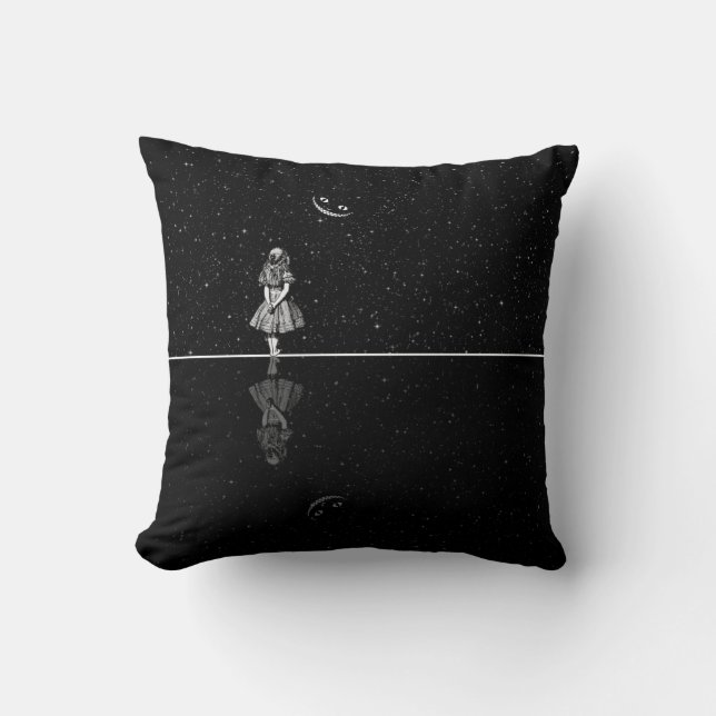 Alice In Wonderland Starry Night in Black & White Cushion (Front)