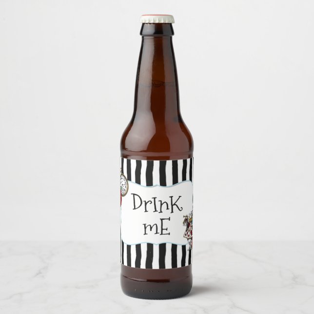 Alice in Wonderland Striped Party Beer Bottle Label (Front)