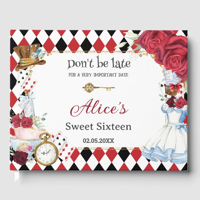 Alice in Wonderland Sweet 16 Birthday Bridal Baby Guest Book (Front)