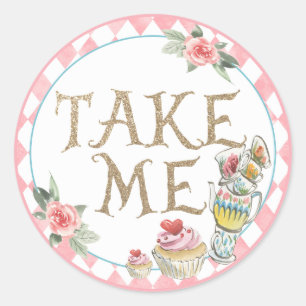 Alice in Wonderland Take Me Sticker Birthday Favou