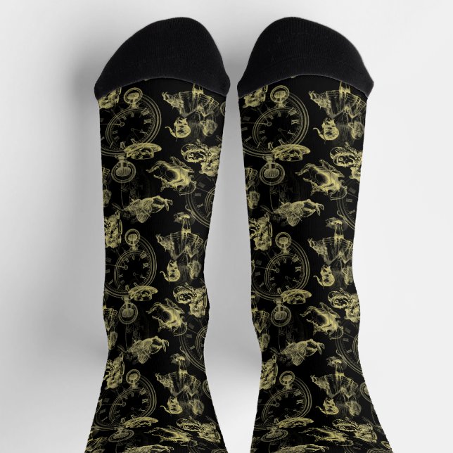 Alice in Wonderland Tea Black Gold Socks (Top)