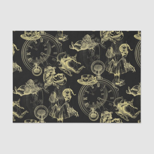 Alice in Wonderland Tea Black Gold Tissue Paper (Front)