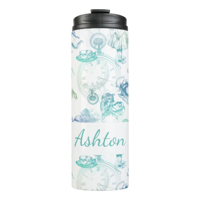 Alice in Wonderland Tea Blue Aqua Name Tumbler (Front)