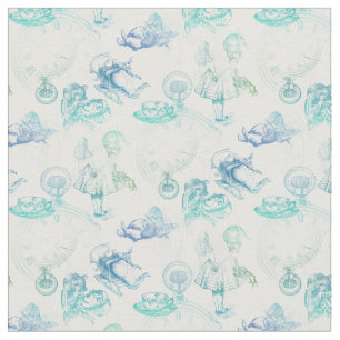 Alice in Wonderland Tea Blue Green Fabric