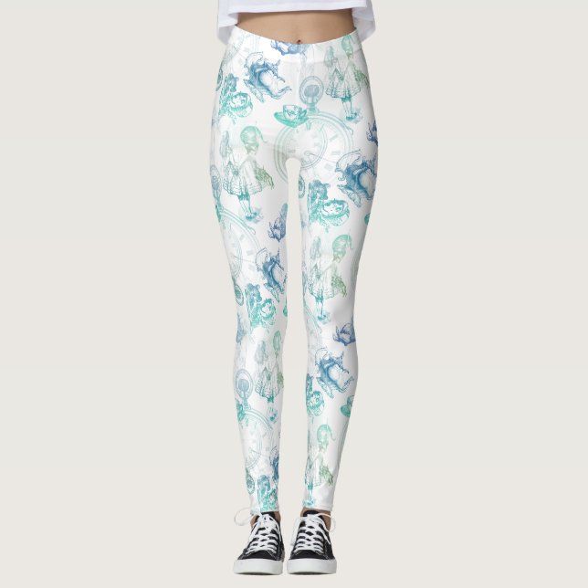 Alice in Wonderland Tea Blue Green Leggings (Front)