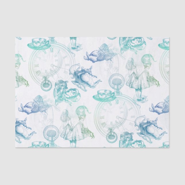 Alice in Wonderland Tea Blue Green Tissue Paper (Front)
