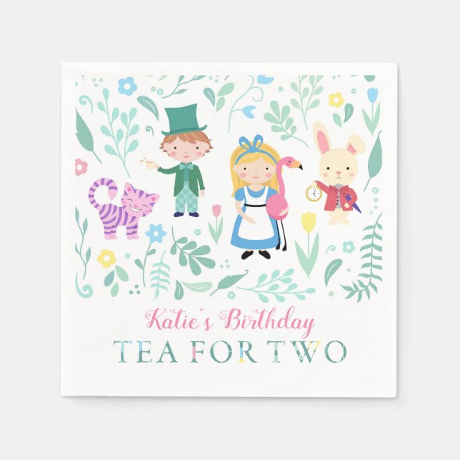 Alice in Wonderland Tea for Two Birthday Party Napkin (Front)