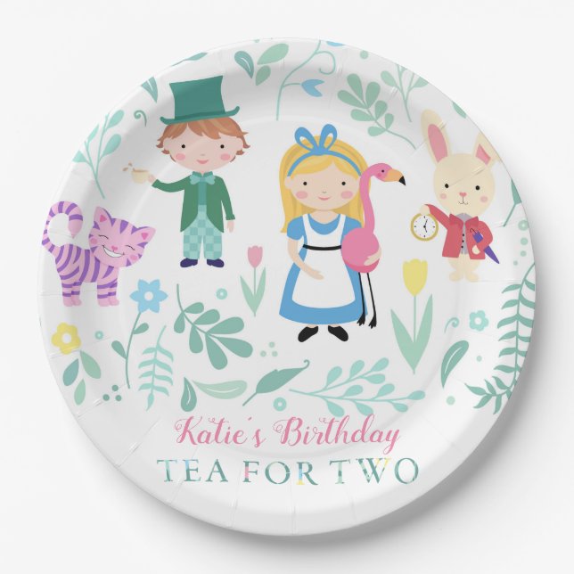 Alice in Wonderland Tea for Two Birthday Party Paper Plate (Front)