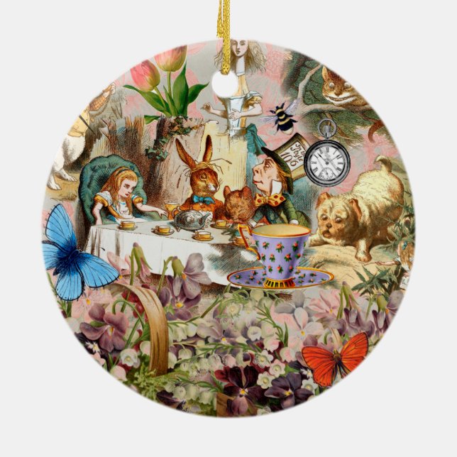 Alice in Wonderland Tea Party Art Ceramic Tree Decoration (Back)