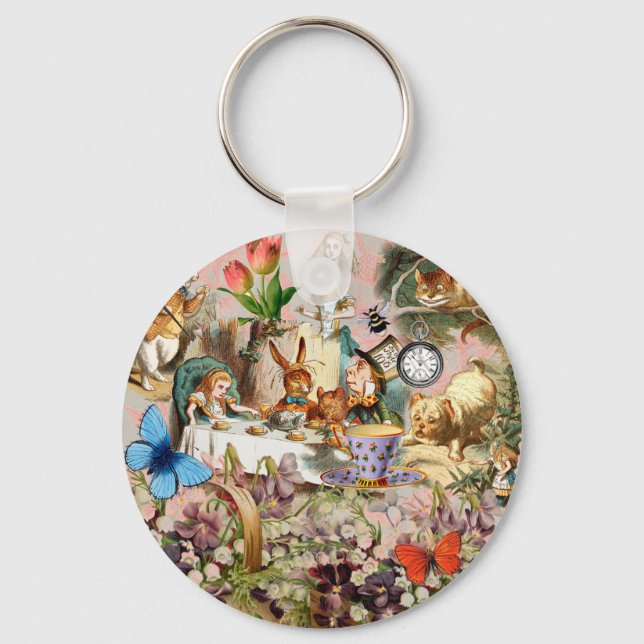 Alice in Wonderland Tea Party Art Key Ring (Front)