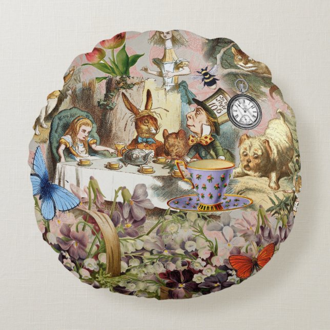 Alice in Wonderland Tea Party Art Round Cushion (Front)