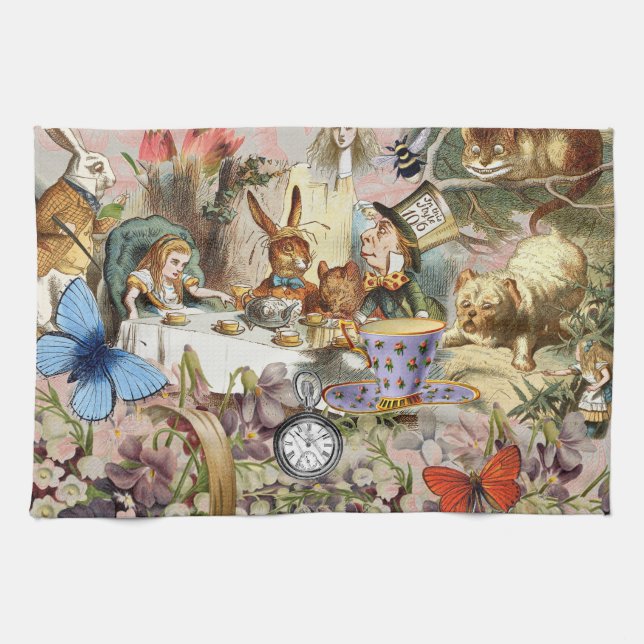 Alice in Wonderland Tea Party Art Tea Towel (Horizontal)