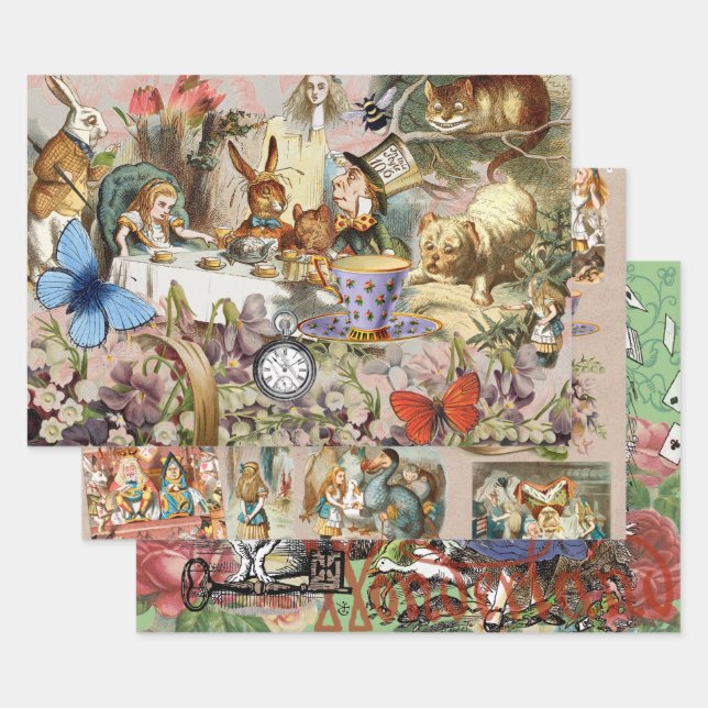Alice in Wonderland Tea Party Art Wrapping Paper Sheet (Set)