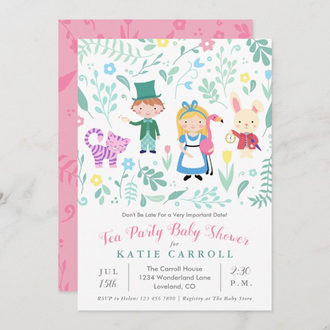 Alice in Wonderland Tea Party Baby Shower Invitation (Front/Back)