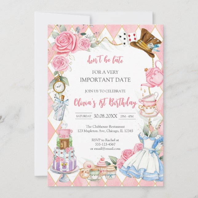 Alice in Wonderland Tea Party Birthday Invitation (Front)