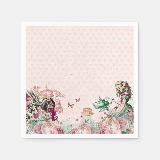 Alice in Wonderland Tea Party Blush & Mint Napkin (Front)