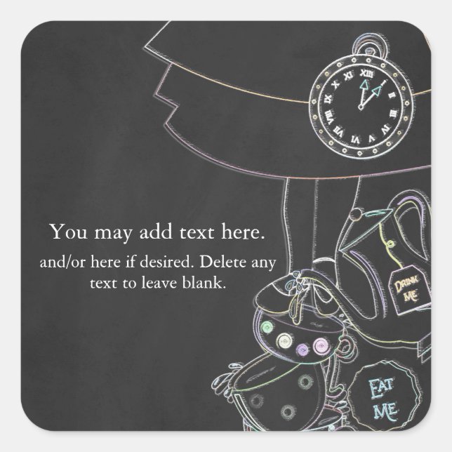 Alice in Wonderland Tea Party Chalkboard Favour Square Sticker (Front)