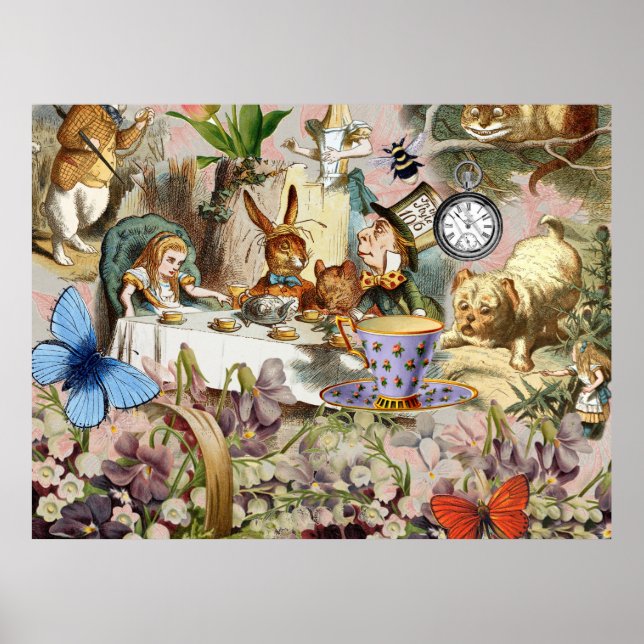 Alice in Wonderland tea party characters Poster (Front)