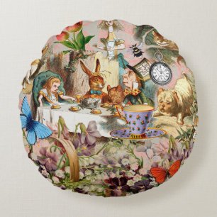 Alice in Wonderland tea party characters Round Cushion