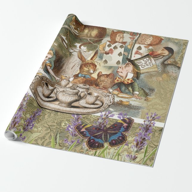 Alice in Wonderland Tea Party Guests Wrapping Paper (Unrolled)