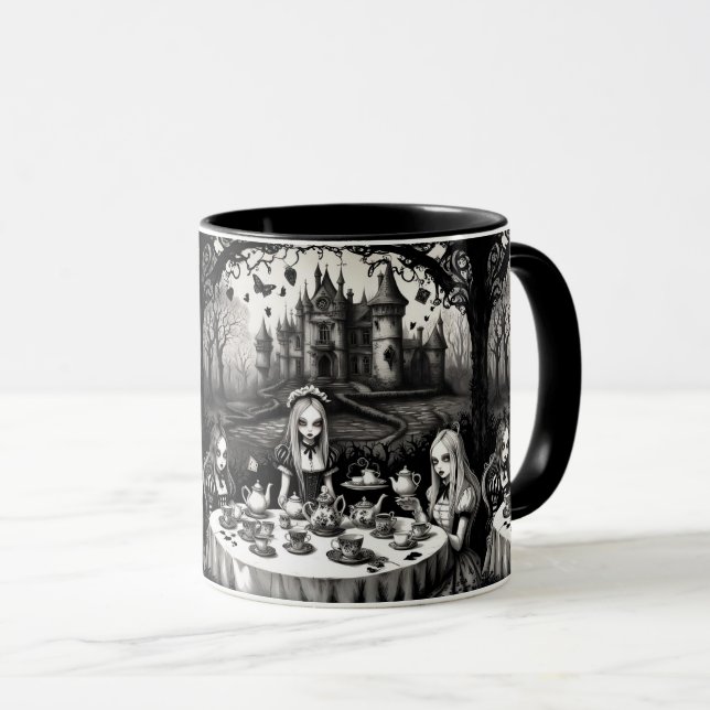 Alice in Wonderland tea party in Gothic Art style Mug (Front Right)