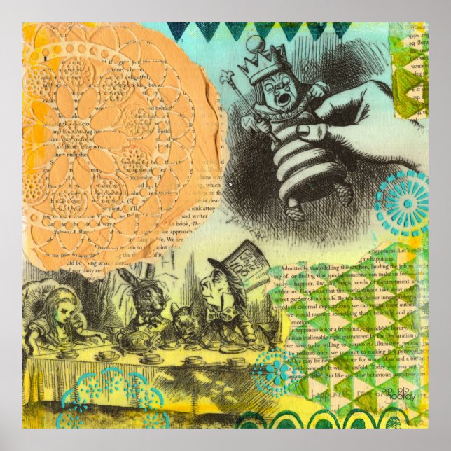 Alice in Wonderland Tea Party Mixed Media Painting Poster (Front)