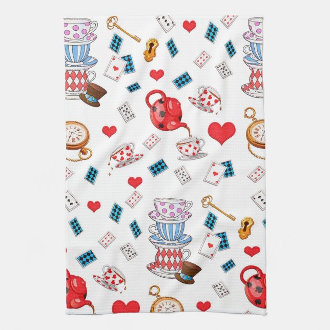 Alice in Wonderland Tea Party Theme Pattern Towel (Vertical)