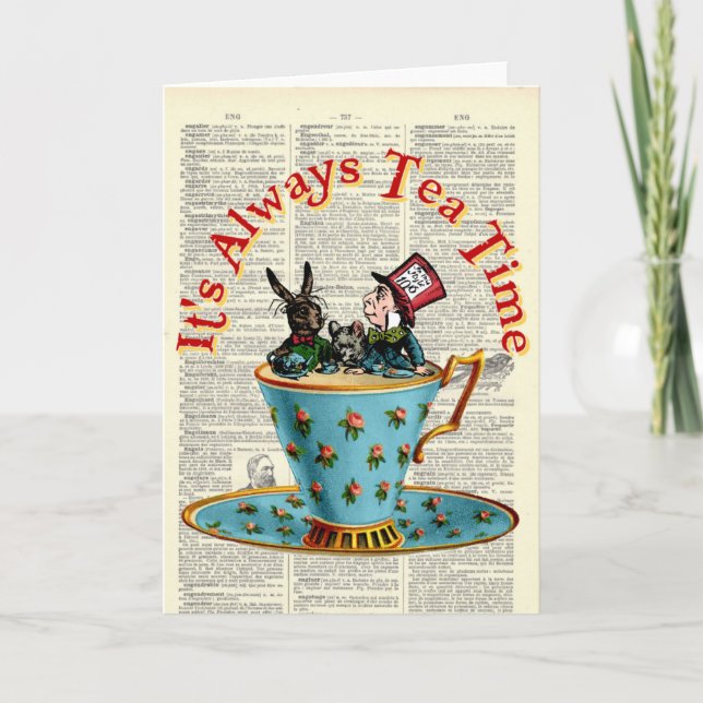 Alice in Wonderland Tea Time Old Dictionary Page Card (Front)