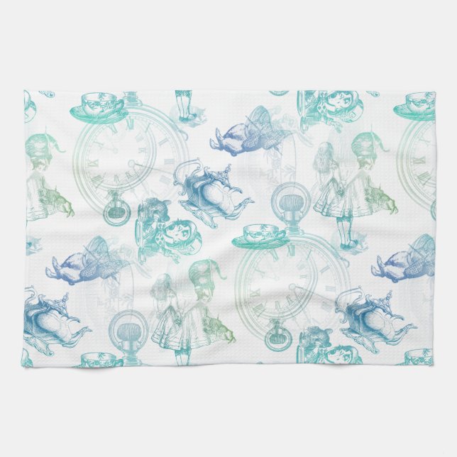 Alice in Wonderland TeaTime Blue Green White Towel (Horizontal)