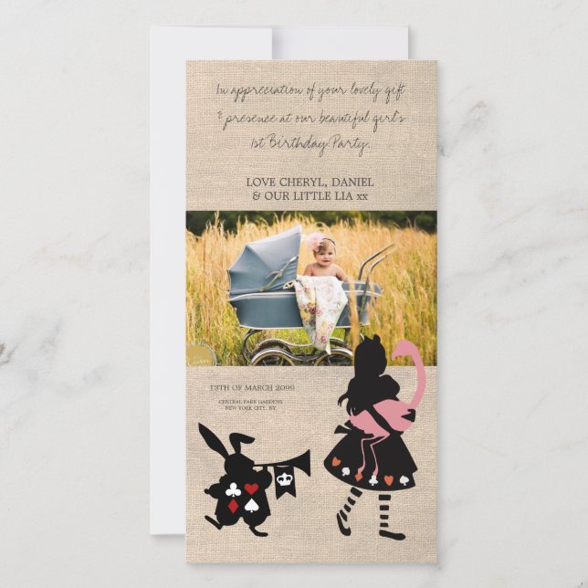 Alice in Wonderland Thank You Baby Photo Card (Front)