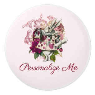 Alice in Wonderland The White Rabbit Personalised Ceramic Knob