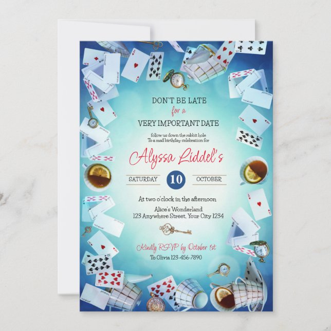 Alice in wonderland Theme Birthday invitation (Front)
