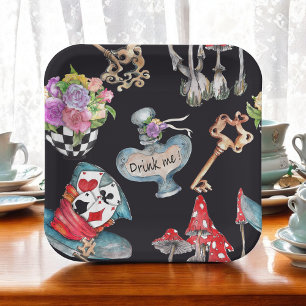 Alice in Wonderland Theme Black Paper Plates