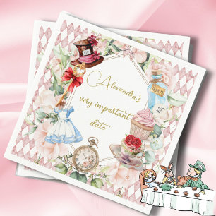  Alice In Wonderland Theme Floral Pink Personal Napkin