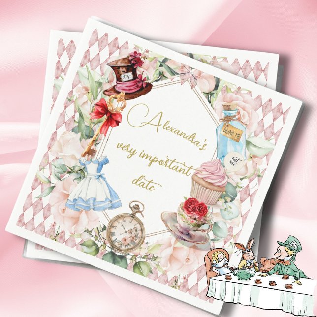  Alice In Wonderland Theme Floral Pink Personal Napkin (Creator Uploaded)