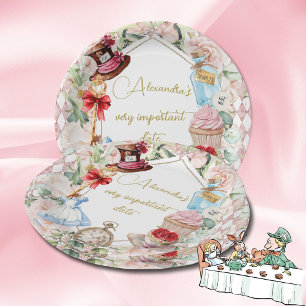  Alice In Wonderland Theme Floral Pink Personal Paper Plate